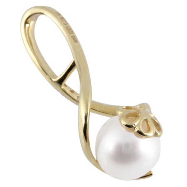 Collier 585 Gelbgold 1 Süßwasserperle 3 Diamanten