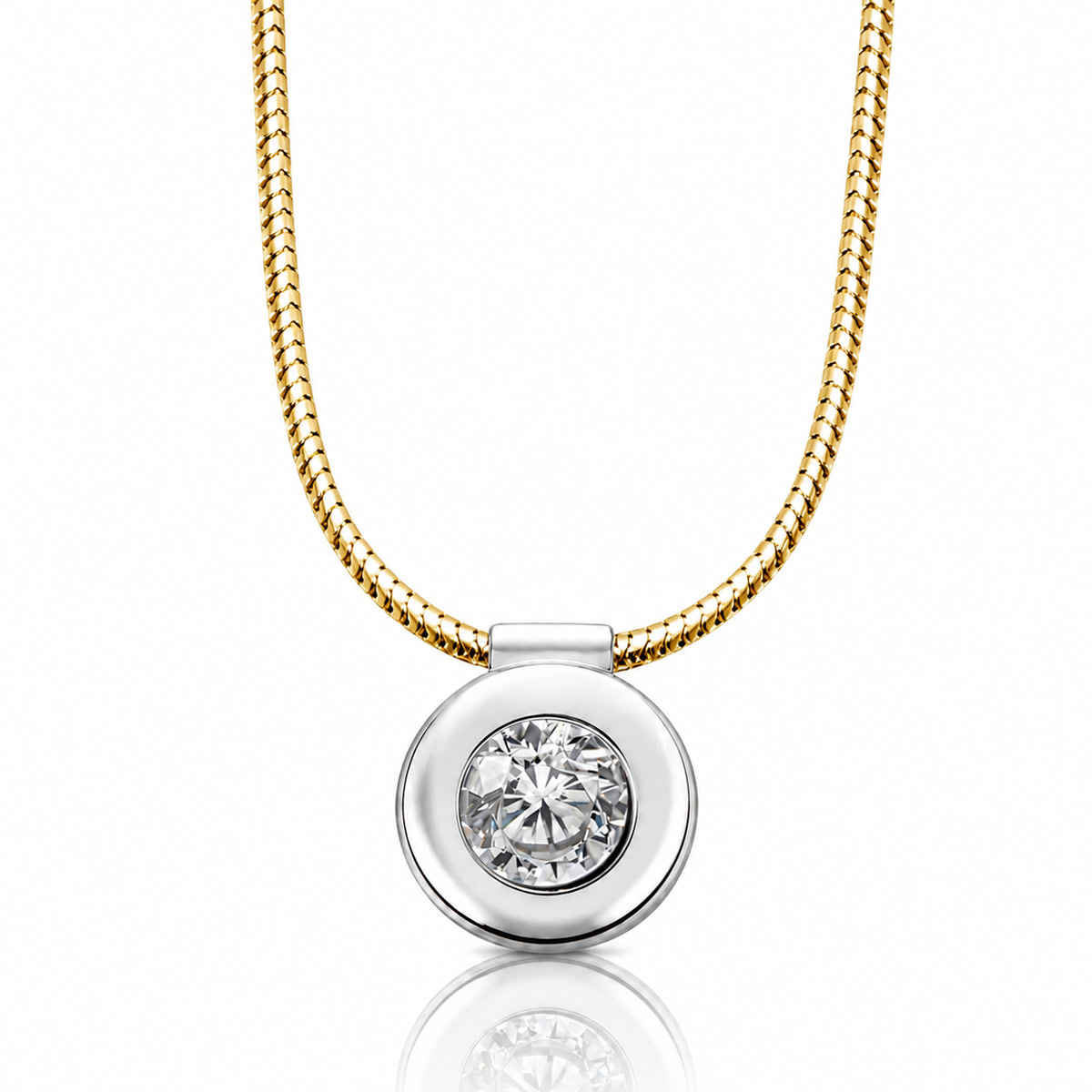Stella Diamant Collier 750/- Bicolor 1 Brillant 1.00 ct. Lupenrein oder SI - Expertise GIA, IGI, HRD