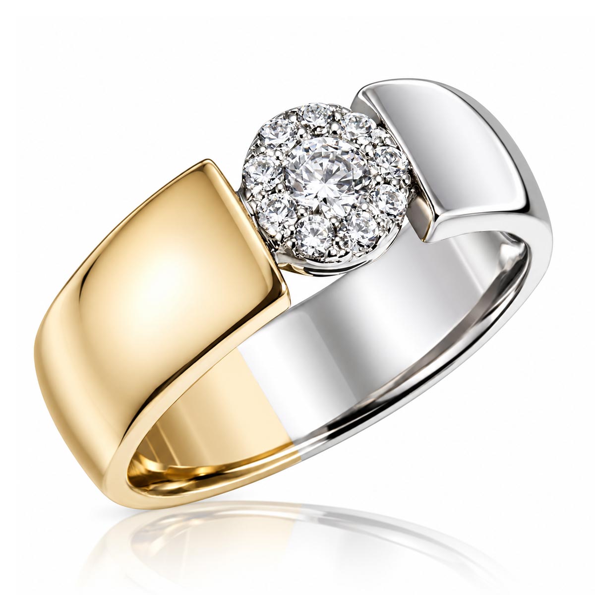 Damenring 585 Gold Bicolor 10 Brillanten 0.32 ct. SI1/H