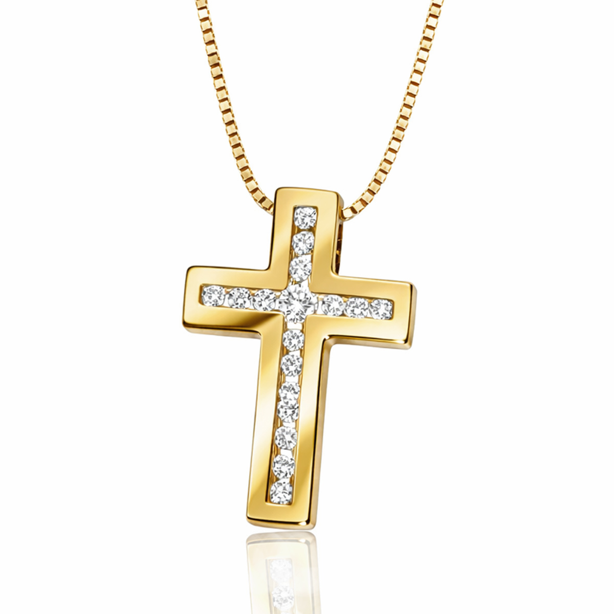Collier Kreuz 585 Gelbgold 17 Lupenreine Brillanten 0.25 ct.