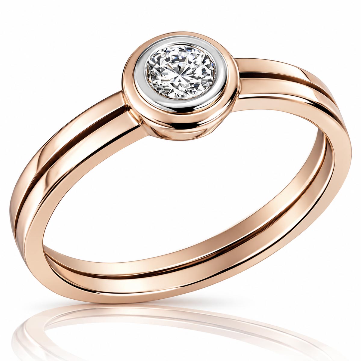 Damen Ring Solitär Rotgold 585 1 Brillant 0,25 ct.