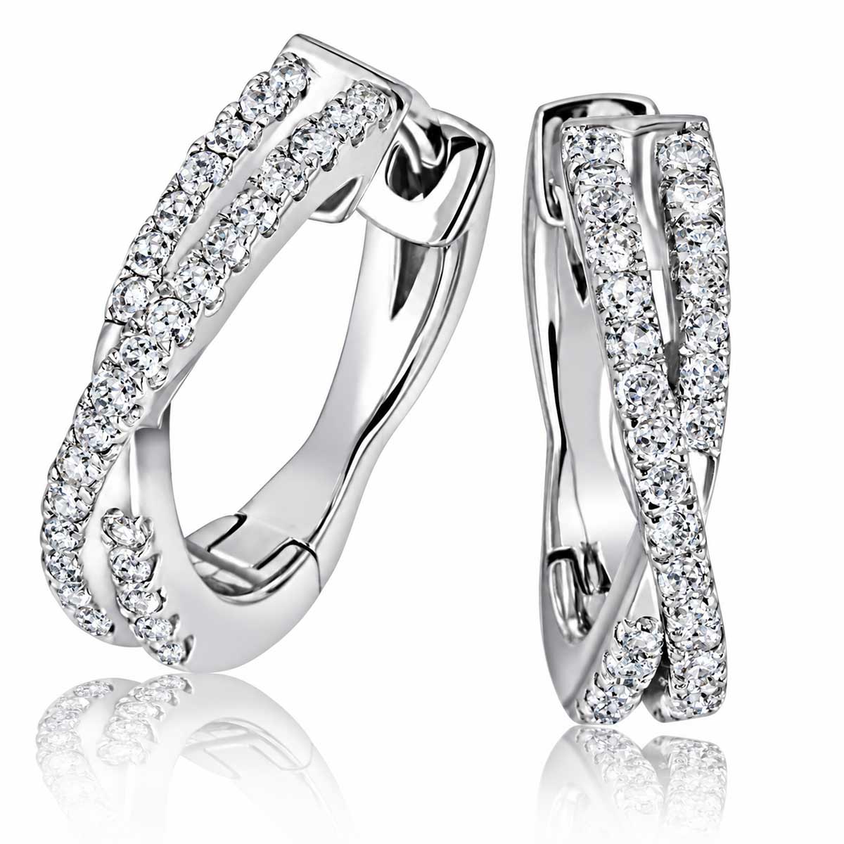 Paar Creolen Linien 585 Weißgold 60 Diamanten zus. 0,23 ct.