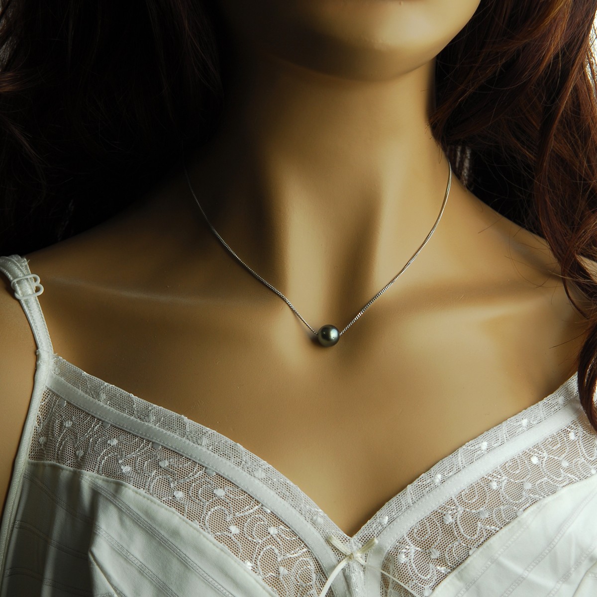 Collier 375 Weißgold Venezinerkette 1 Tahiti Perle 9-10 mm