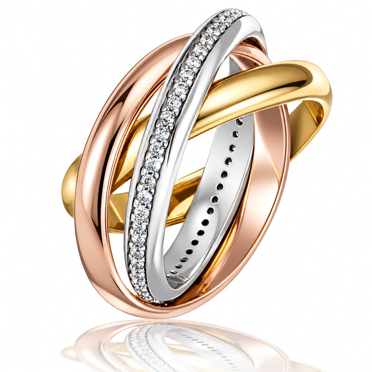 Damenring 3 in 1 585 Tricolor Gold 51 Brillanten zus. 0,39 ct. SI1/H