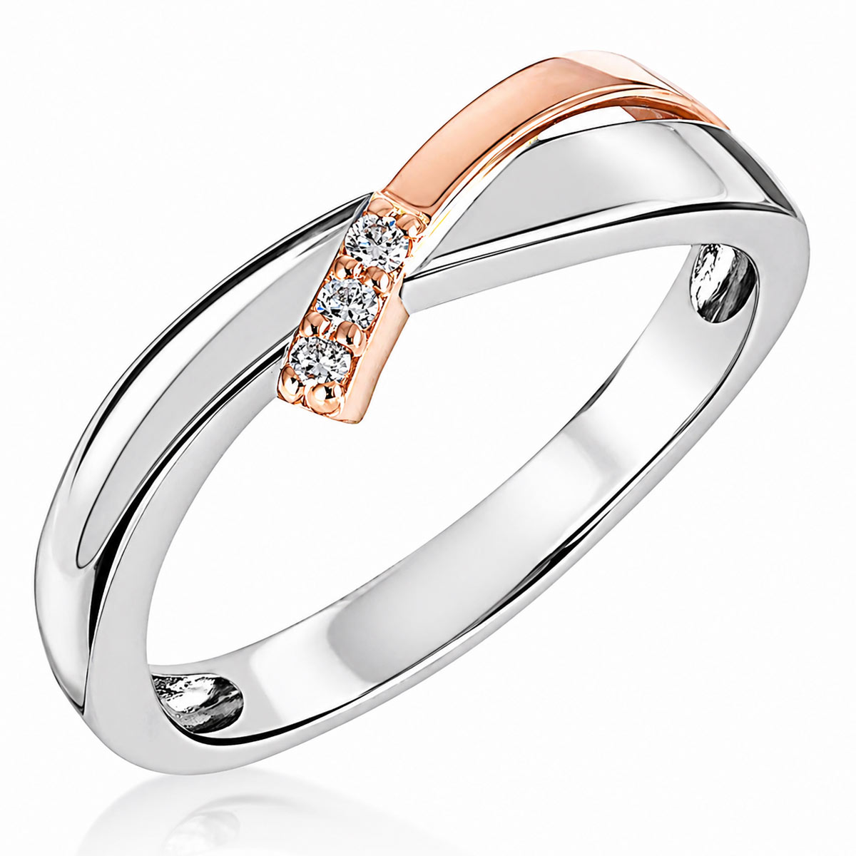 Damenring 585 Weißgold Rotgold Bicolor 3 Brillanten 0,05 ct.