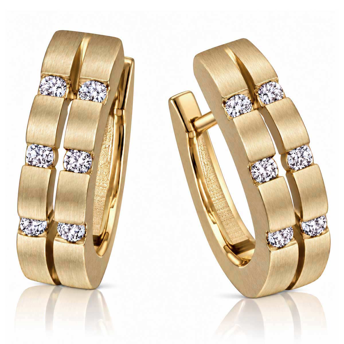 Damen Creolen 585/- Gelbgold insgesamt 12 Brillanten 0,16 ct SI1/H