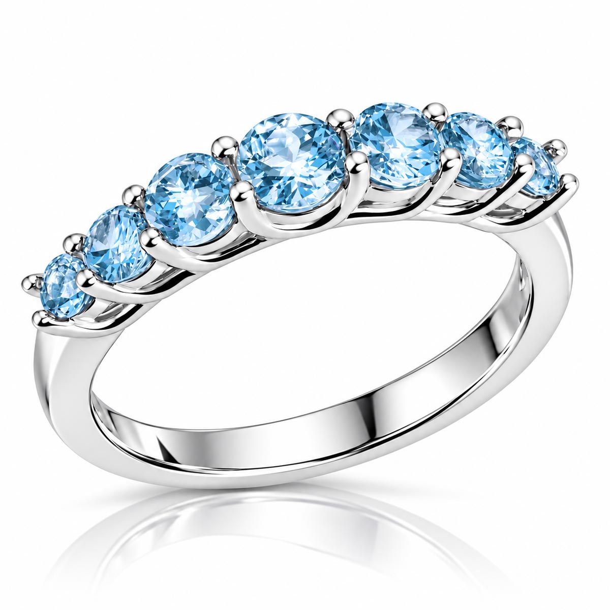Damenring 585 Weißgold 7 Topas Edelsteine hellblau