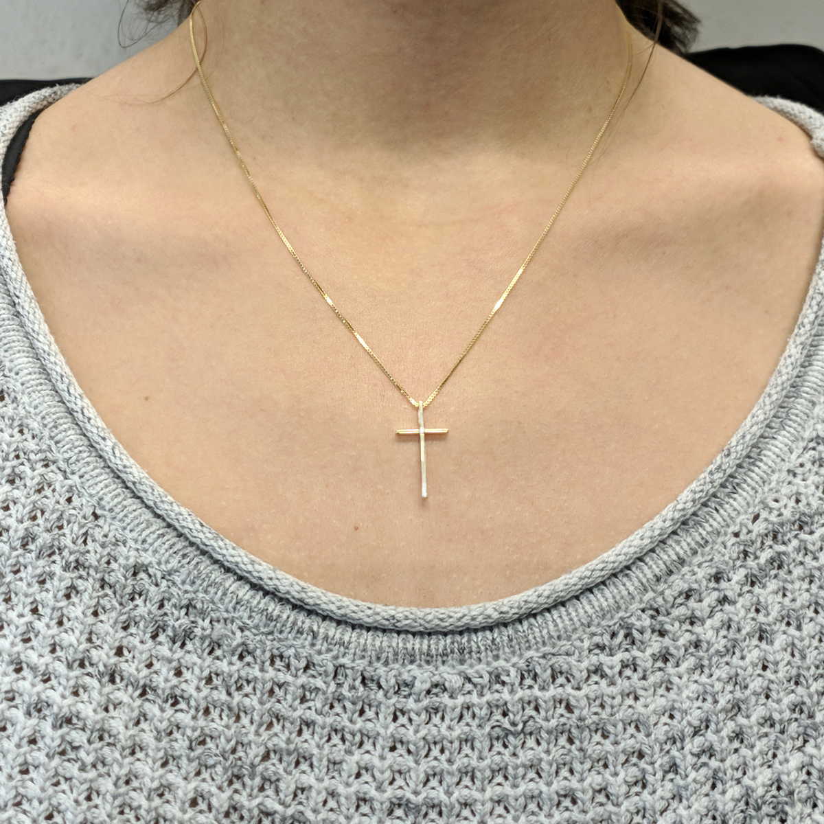 Diamant Kreuz Collier Gelbgold 585 mit 1 Brillant Lupenrein
