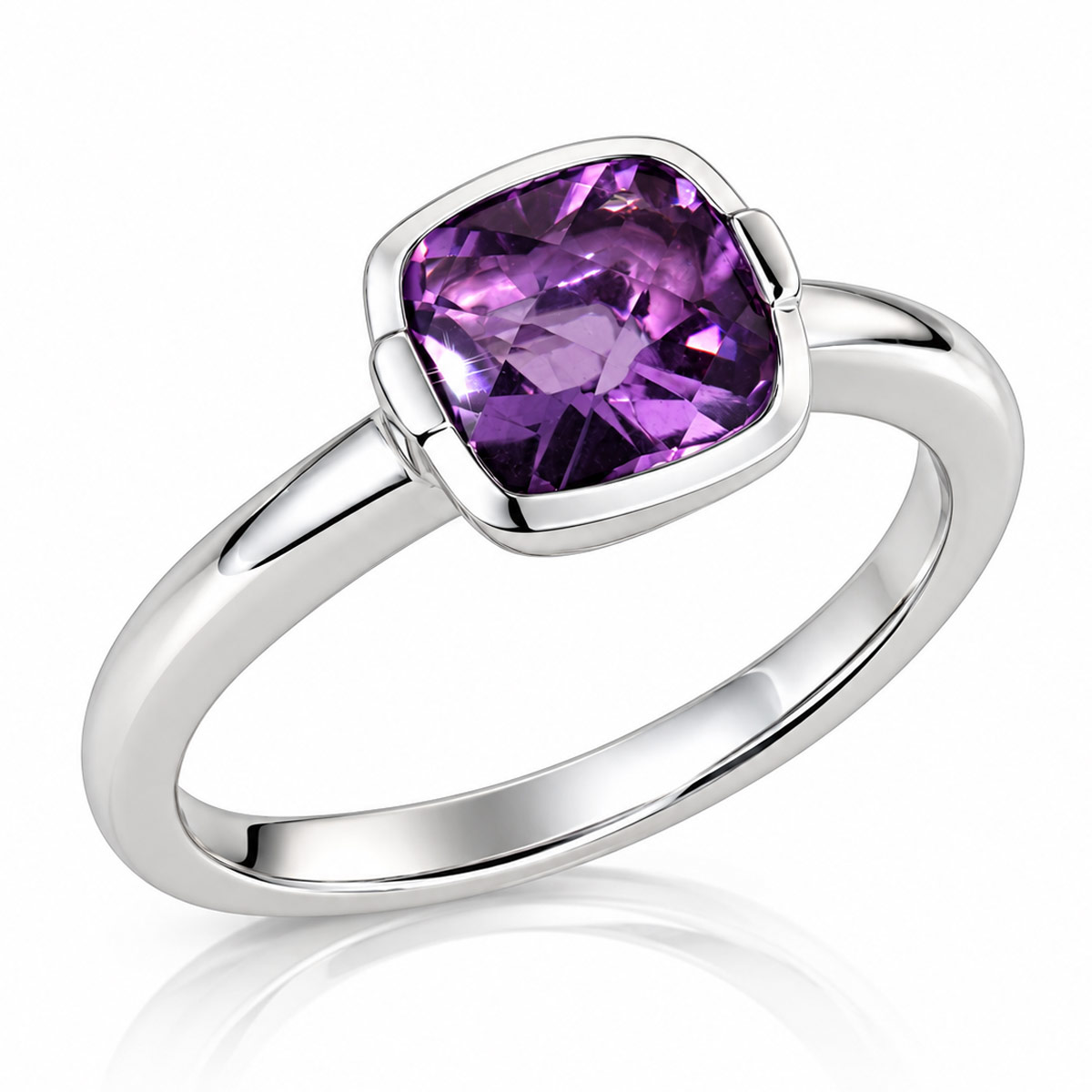 Damenring 375 Weißgold 1 Amethyst Edelstein 1,25 ct. Schachbrettschliff