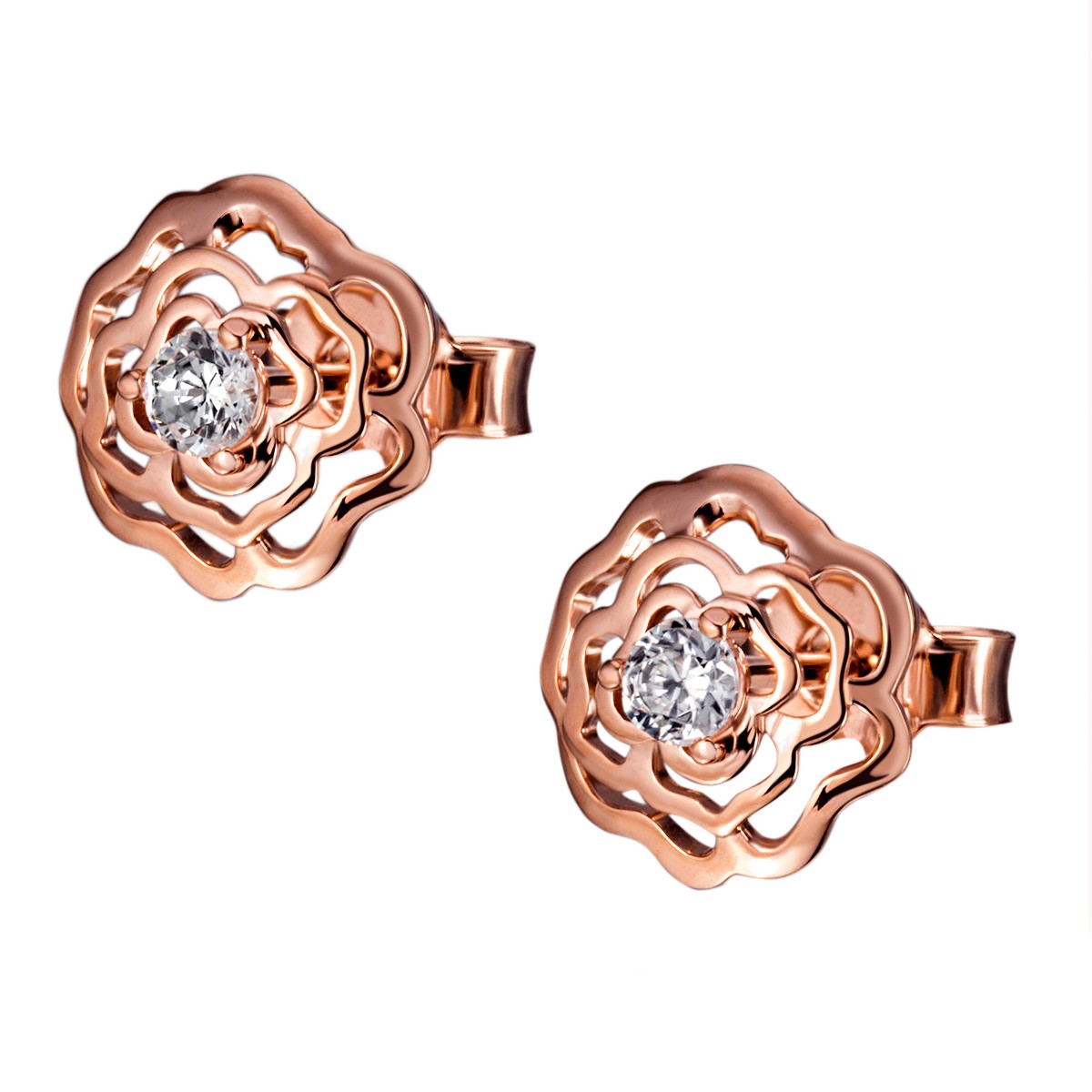 Ohrstecker 585/- Weißgold rotvergoldet 2 Zirkonia Steine