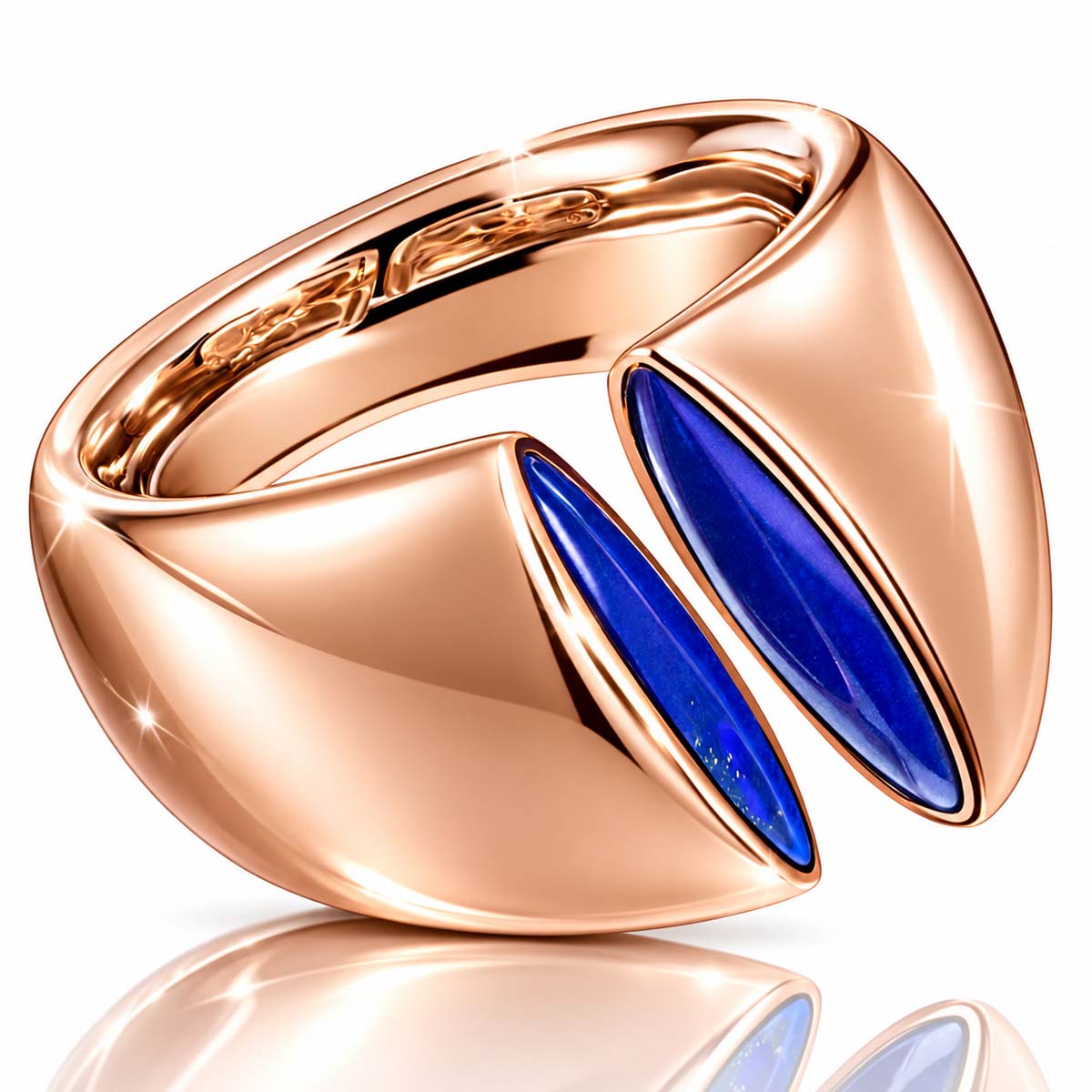 Damen Ring Kleopatra 750 Roségold mit 2 echten Lapis Lazuli Edelsteinen Größe 56