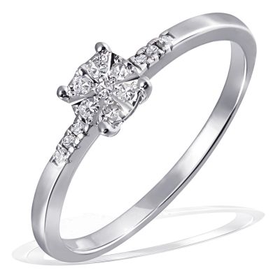 Damenring Glamour Verlobungsring 585 Weißgold 15 Diamanten zus. 0,11 ct. P1/H
