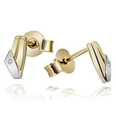 Paar Ohrstecker 585 Gold Bicolor Ohrringe 2 Brillanten 0,01 ct. P1/KL