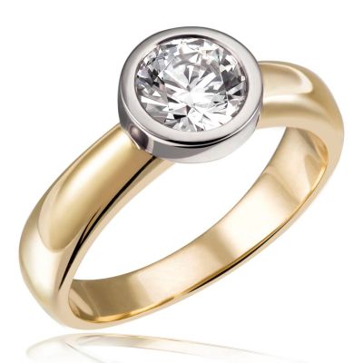 Stella Diamant Ring 750/- Bicolor 1 Brillant 1,00 ct. Lupenrein oder SI - Expertise IGI, GIA o. HRD