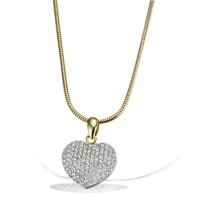 Collier Pavee Herz 585 Gelbgold 112 Diamanten zus. 0,75 ct. SI1/H